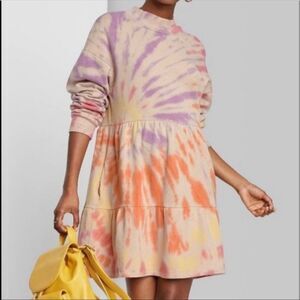 Wild Fable Tie Dye Dress Sweatshirt Mock Neck Long sleeve Pink Purple Small NWT